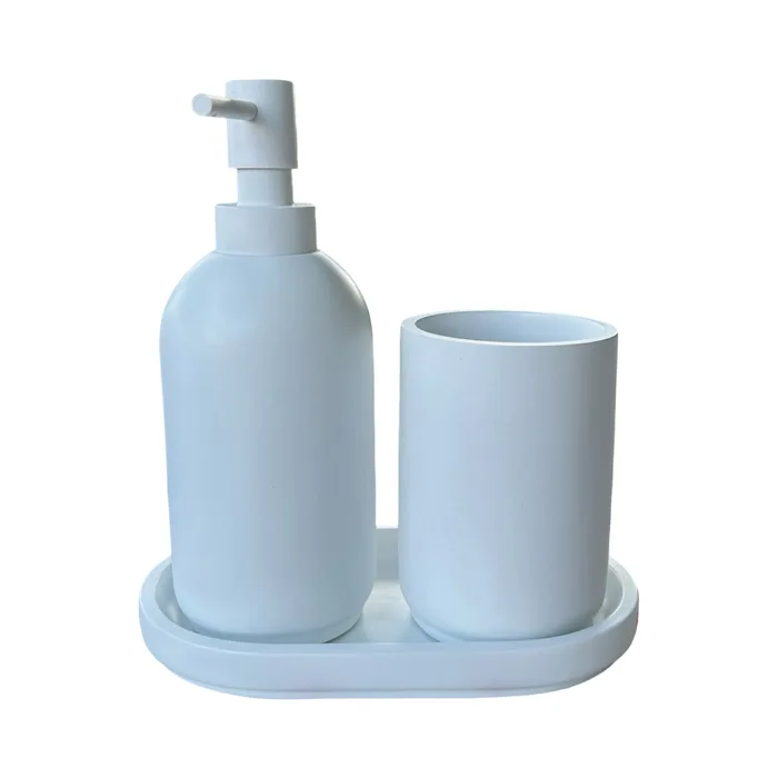 סט כוס,דיספנסר ומגש מסדרת CLASSIC בצבע לבן