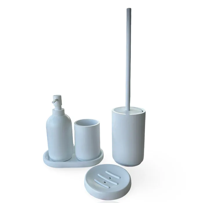 סט כוס, דיספנסר, מברשת ומגש מסדרת CLASSIC בצבע לבן