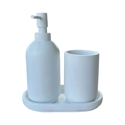 סט כוס,דיספנסר ומגש מסדרת CLASSIC בצבע לבן