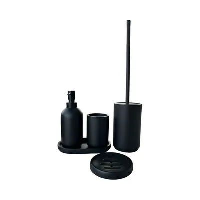 סט כוס, דיספנסר, מברשת ומגש מסדרת CLASSIC בצבע שחור