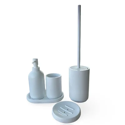 סט כוס, דיספנסר, מברשת ומגש מסדרת CLASSIC בצבע לבן